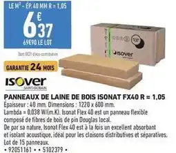 Brico Cash Isover - panneaux de laine de bois isonat fx40 r = 1.05 offre