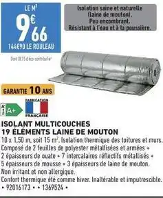 Brico Cash Isolant multicouches 19 éléments laine de mouton offre