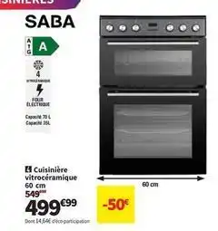 Conforama Saba - cuisinière vitrocéramique 60 cm offre