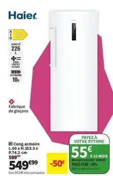 Conforama Haier - conga.armoire lgo h 1,53,3 x p.74. 62 cm offre