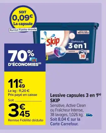 Carrefour Market Lessive capsules 3 en 1 Skip offre