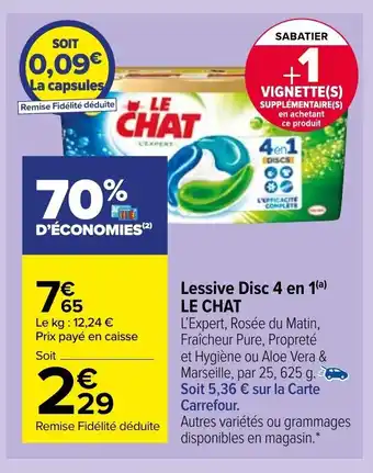 Carrefour Market Lessive Disc 4 en 1 Le Chat offre