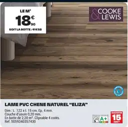 Brico Dépôt COOKE & LEWIS LAME PVC CHENE NATUREL "ELIZA" offre