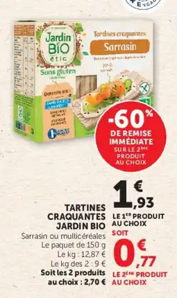 Super U Jardin BIO Tartinnes craquantes offre