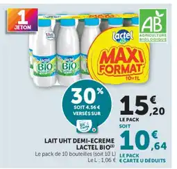 Super U Lactel Lait UHT Demi-Écreme Bio offre
