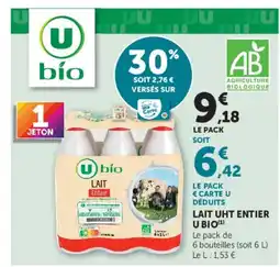 Super U U bio LAIT Entier offre