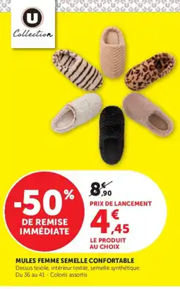 Super U U Collection Mules femme semelle confortable offre