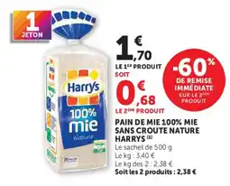 Super U Harrys Pain de mie 100% mie sans croûte nature offre
