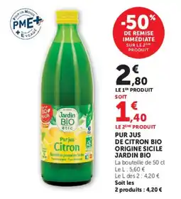 Super U Jardin Bio Pur jus Citron offre