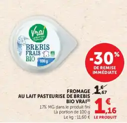 Super U Vrai Fromage au lait pasteurisé de brebis offre