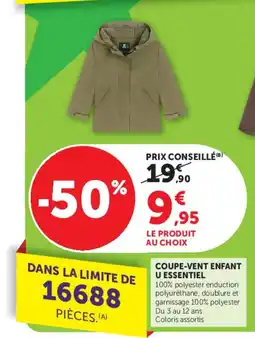 Hyper U U essentiel coupe-vent enfant offre