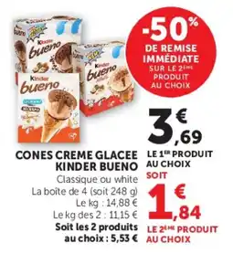 Super U Kinder Bueno Cones Creme Glacee offre