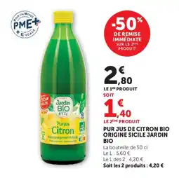Hyper U Jardin Bio Pur jus Citron offre