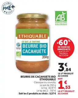 U Express ETHIQUABLE BEURRE BIO CACAHUÈTE offre