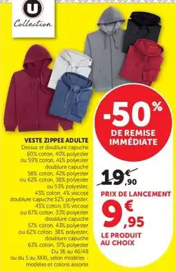 Hyper U U Collection VESTE ZIPPEE ADULTE offre