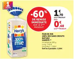 U Express Harry's Pain de mie 100% mie sans croûte nature offre