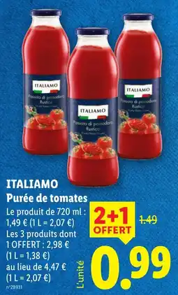 Lidl ITALIAMO Purée de tomates offre