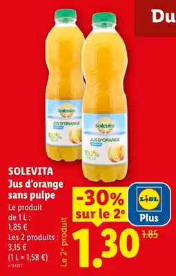 Lidl Solevita Jus d'orange sans pulpe offre