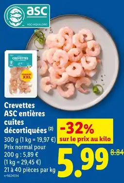 Lidl ASC Crevettes entières décortiquées offre
