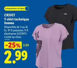 Lidl CRIVIT T-shirt technique femme offre