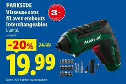 Lidl PARKSIDE Visseuse sans fil avec embouts interchangeables offre