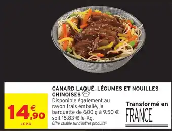 CANARD LAQUÉ, LÉGUMES ET NOUILLES CHINOISES