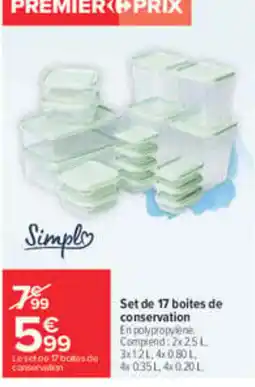 Carrefour Simpla Set de 17 boites de conservation offre