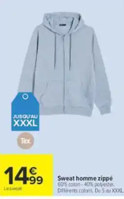 Carrefour Tex Sweat homme zippé offre
