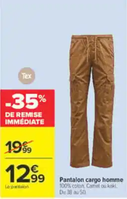 Carrefour Tex Pantalon cargo homme offre