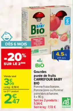 Carrefour Carrefour Baby Bio Gourdes purée de fruits offre