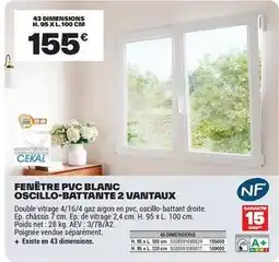Brico Dépôt Db - feinètre pvc blanc oscillo-bat’inite 2 vantaux offre