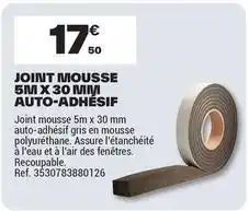 Brico Dépôt Joint mousse 5m x 30 mm auto-adhésif offre