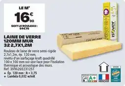 Brico Dépôt Kraft - laine de verre 120mm mwur 32,27x1.2m offre