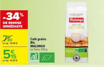 Carrefour Café grains bio MALONGO offre