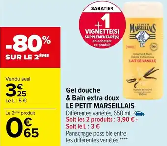 Carrefour Gel douche & bain extra doux LE PETIT MARSEILLAIS offre