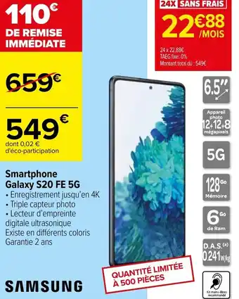 Carrefour Smartphone galaxy S20 FE 5G offre