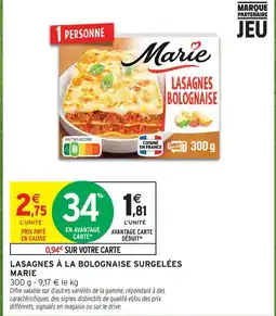 Intermarché Marie lasagnes à la bolognaise surgelées offre