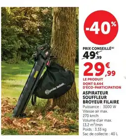 Super U garden technic ASPIRATEUR SOUFFLEUR BROYEUR FILAIRE offre