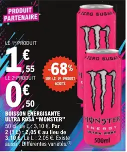 E.Leclerc Monster boisson energisante energy ultra rosá offre