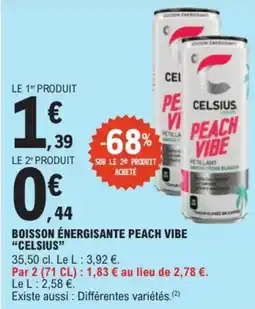 E.Leclerc Celsius boisson énergisante peach vibe offre