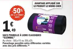 E.Leclerc Elembal Sacs poubelle à liens classiques offre