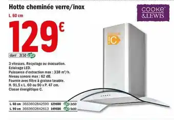 Brico Dépôt Hotte Cheminée Verre - Inox Cooke & Lewes offre