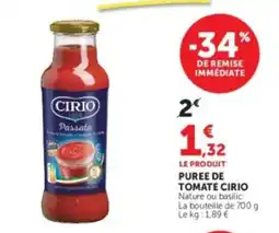 Hyper U CIRIO Puree de tomate offre
