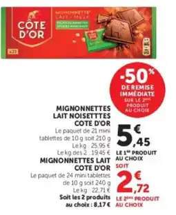 Hyper U CÔTE D'OR MIGNONNETTES LAIT NOISETTES offre