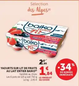 Hyper U Baiko Yaourts sur lit de fruits offre