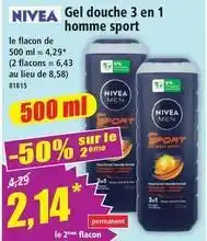 Norma Nivea - gel douche 3 en 1 homme sport offre