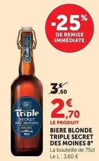 Super U Secret des moines - biere blonde triple 8° offre
