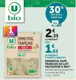 Hyper U U bio - emmental rape francais au lait pasteurise offre