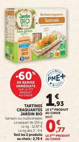 Hyper U Jardin bio etic - tartines craquantes offre