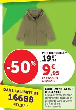Hyper U U essentiel - coupe-vent enfant offre